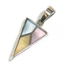 Zilveren Kettinghanger Driehoek van Blauw, Roze en Geel Parelmoer